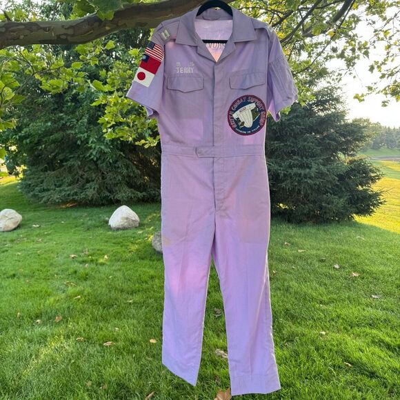 Vintage Satire Purple Flight Suit With Military Patches One Piece Size M/L - Picture 1 of 11